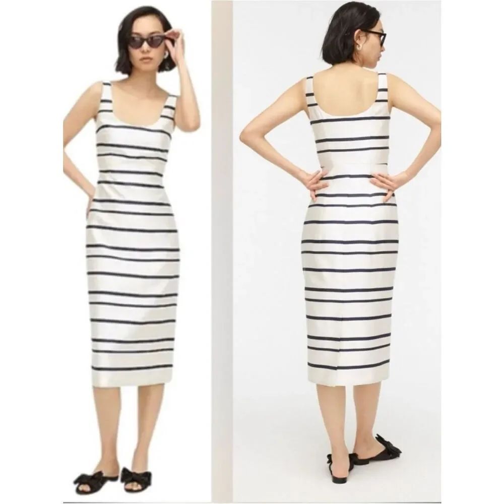 J. Crew Classic Scoopneck Midi Dress In Jacquard Stripe Size 4 Navy/White